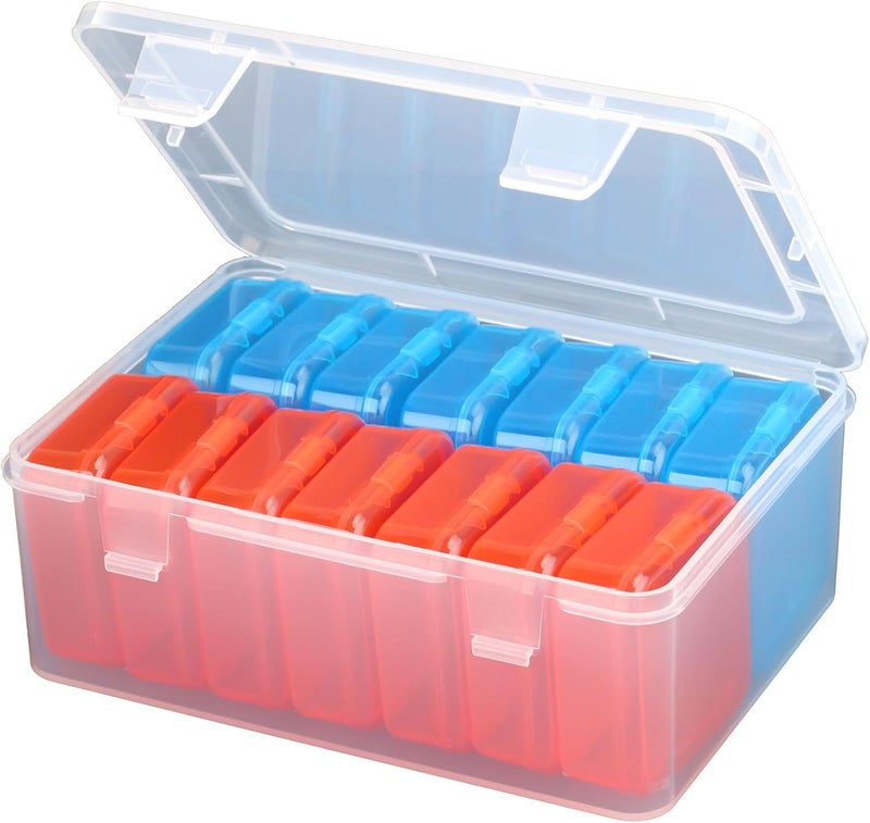 Mathtoxyz Small Bead Organizers(Red, Blue), 15 Pieces Plastic Storage Cases Mini Clear Bead Storage Containers Transparent Boxes with Hinged Lid and Rectangle Clear Craft Supply Case - Image 1